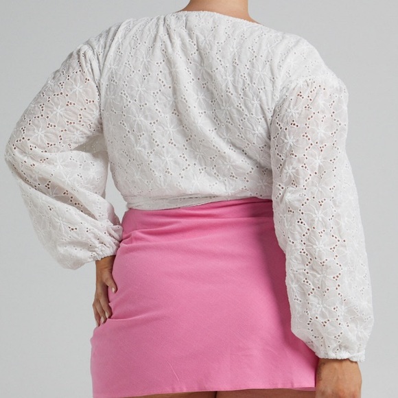 Curve Embroidered Wrap Top in White - Picture 3 of 8